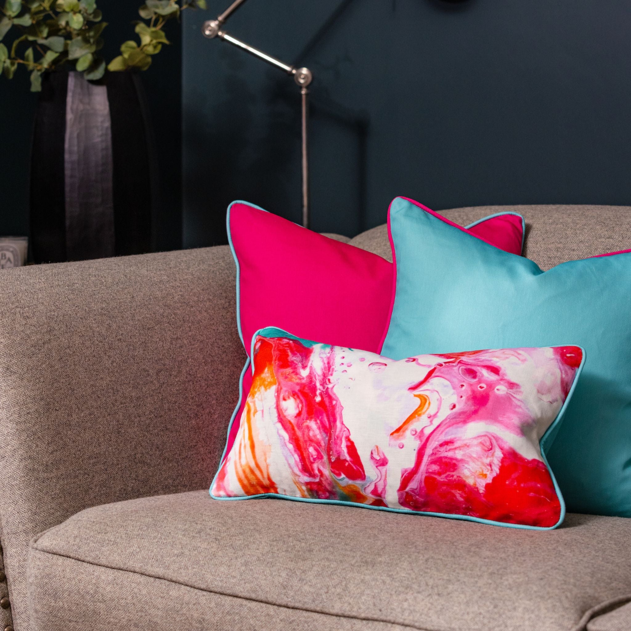 Ulster Weavers Plain Linen Cushion - Cardinal Marble (50cm x 50cm, Cerise Pink/Turquoise) -  - Ulster Weavers