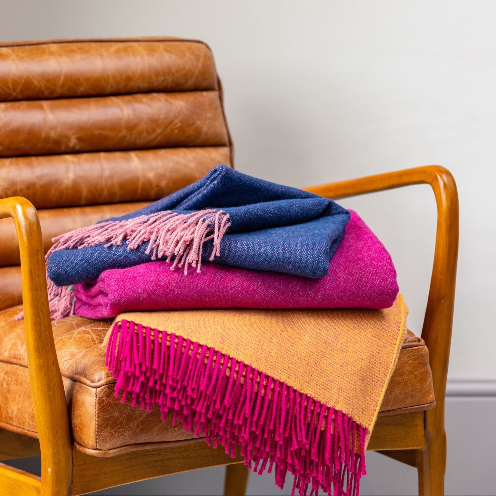 Ulster Weavers Merino Wool Throw - Ochre Yellow/Cerise Pink (145cmx175cm) -  - Ulster Weavers