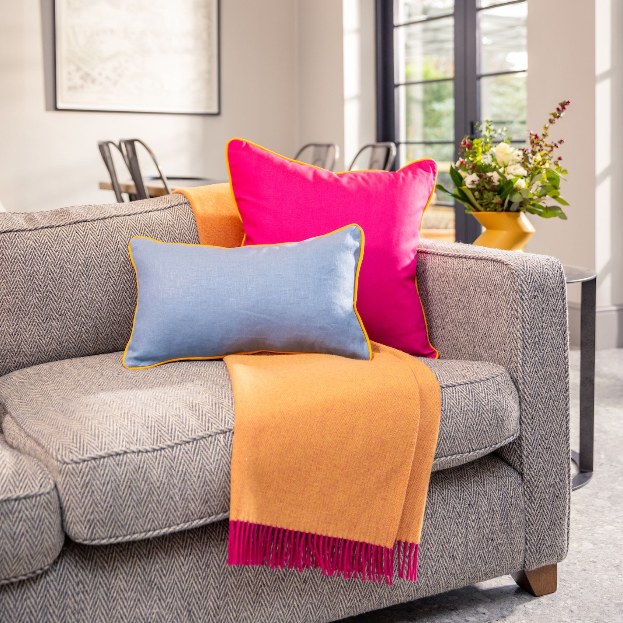 Ulster Weavers Merino Wool Throw - Ochre Yellow/Cerise Pink (145cmx175cm) -  - Ulster Weavers