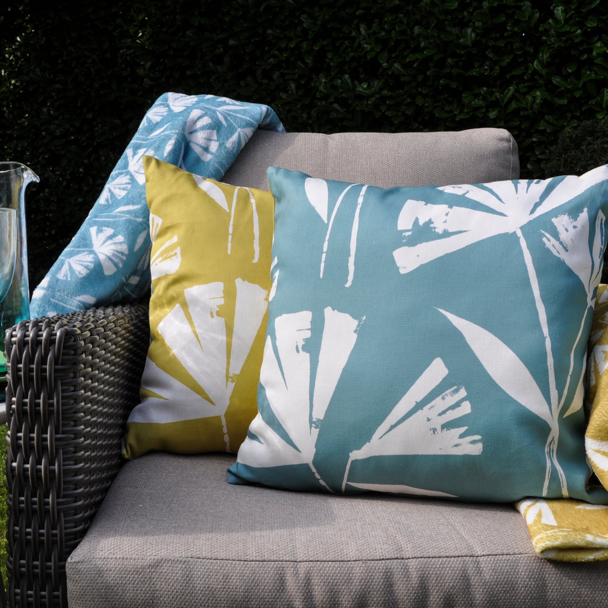 Alma Outdoor Filled Cushion by Fusion in Teal/Ochre 43 x 43cm - Filled Cushion - Fusion