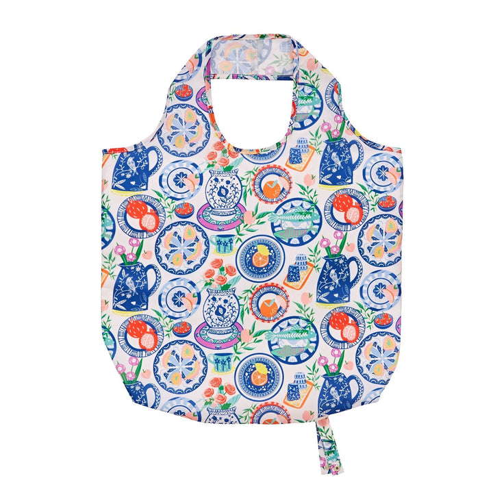 Ulster Weavers Reusable Roll-Up Bag - Mediterranean Plates (Polyester) - Roll-Up Bag - Ulster Weavers