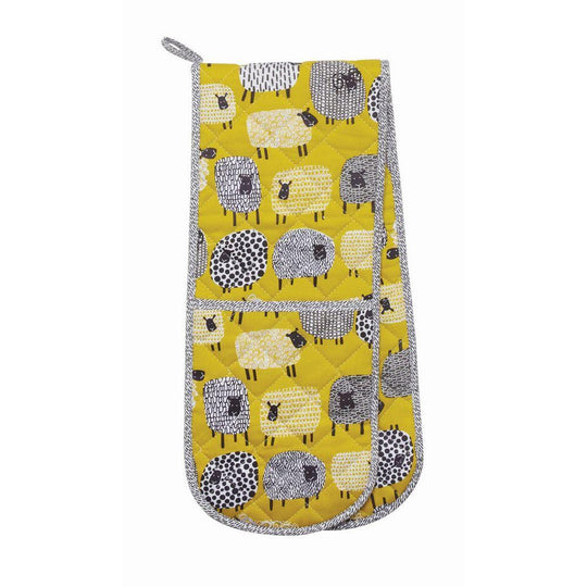 Dotty Sheep Double Oven Glove in Yellow